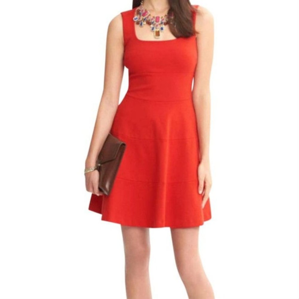 Red Ponte Fit-And-Flare Dress - BANANA REPUBLIC
